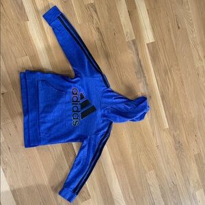 adidas Blue Hoodie with Black Logo and Stripes